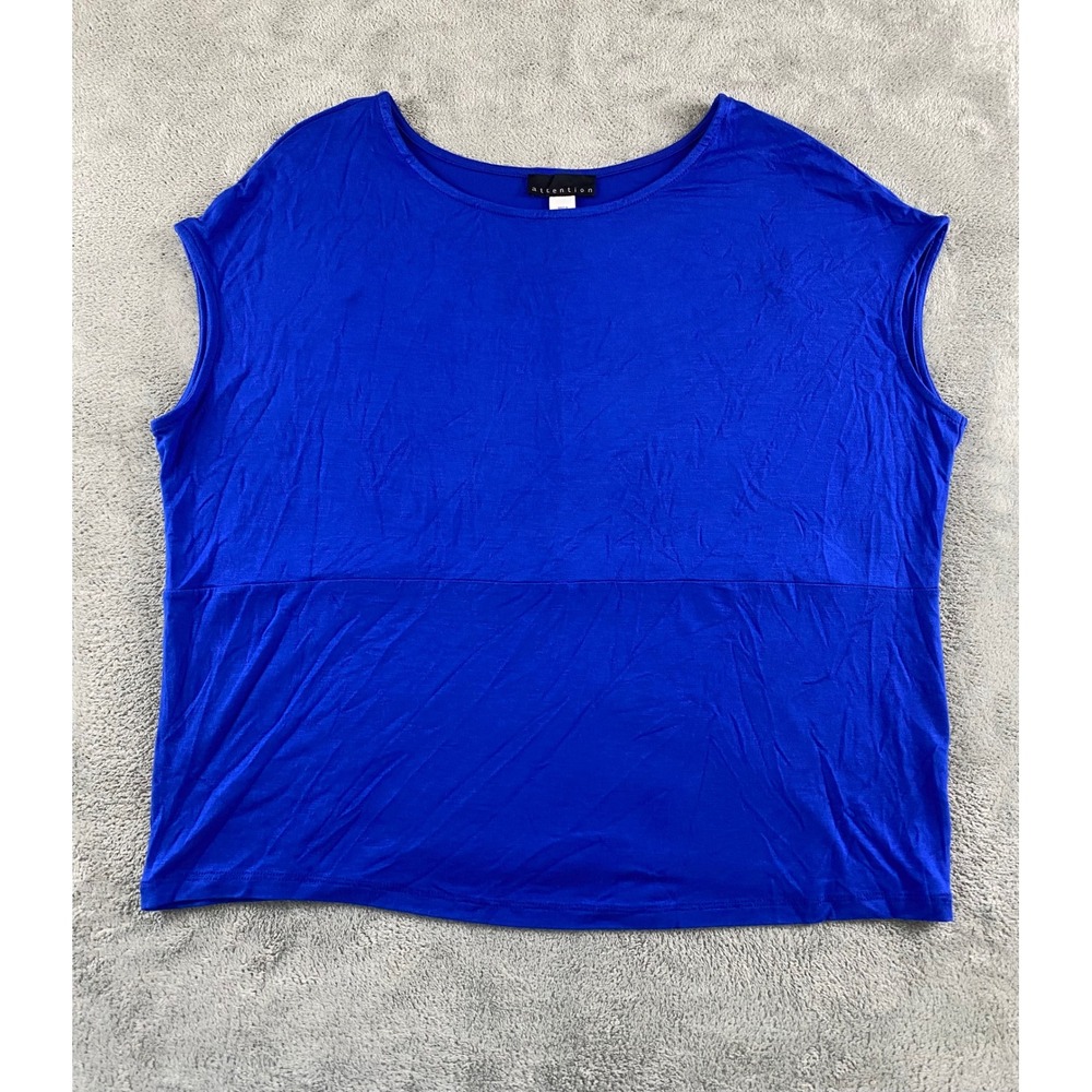 Attention Womens Royal Blue Cap Sleeve‎ Knit Top Scoop Neck Blouse Size M New